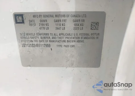 2014 Chevrolet Impala 2Lt из США, поврежденный, VIN 2G1125S34E9117959